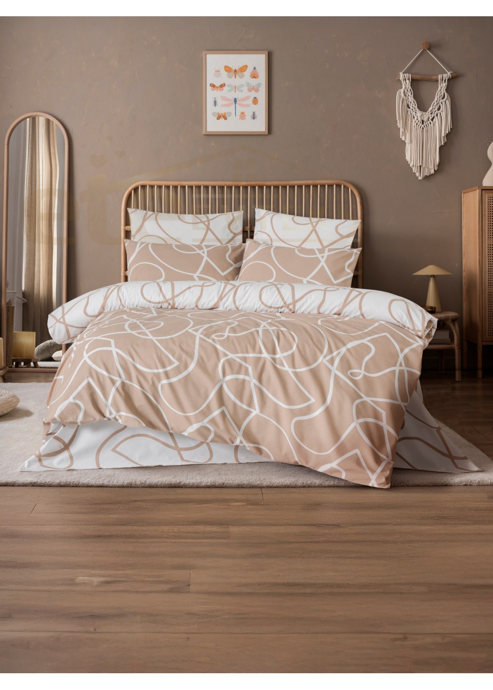 ETEHOMETEX Çift Kişilik Ranforce Pamuklu Lastikli Çarşaflı Nevresim Takımı MIX CAPİÇİNO 8696474232063